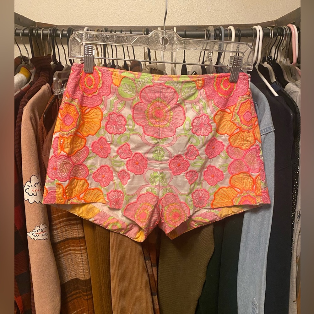 Floral Embroidered Hot Pants High Waist Shorts Size S